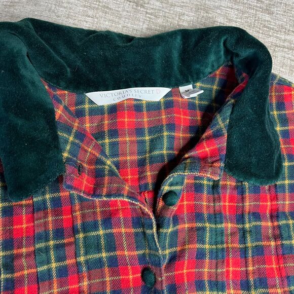 Vintage Victoria's Secret Country Night Plaid & Velvet Shirt Dress Size M - Picture 3 of 5